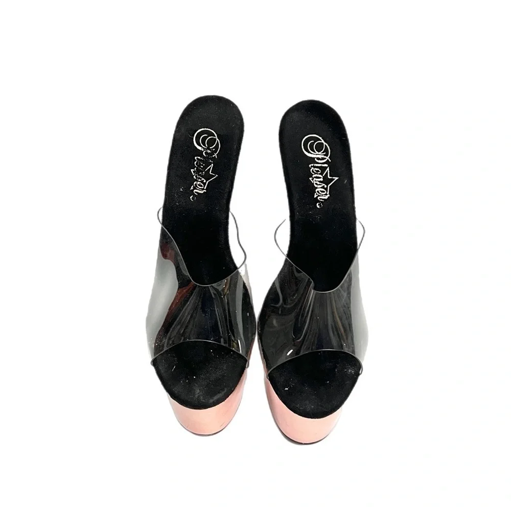 Vintage 1990s rose gold platform clear vinyl extreme stripper heels